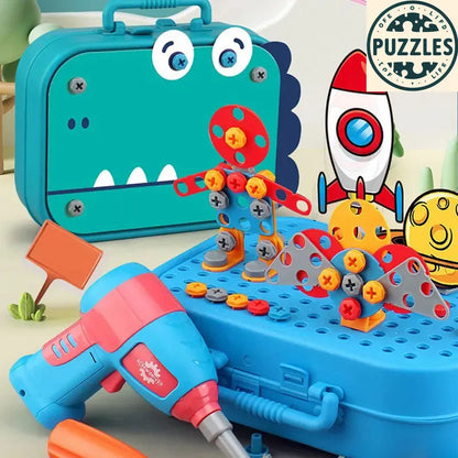 Kids Electric Drill Toolbox – 3D Assembly & Pretend Play Set - Puzzles