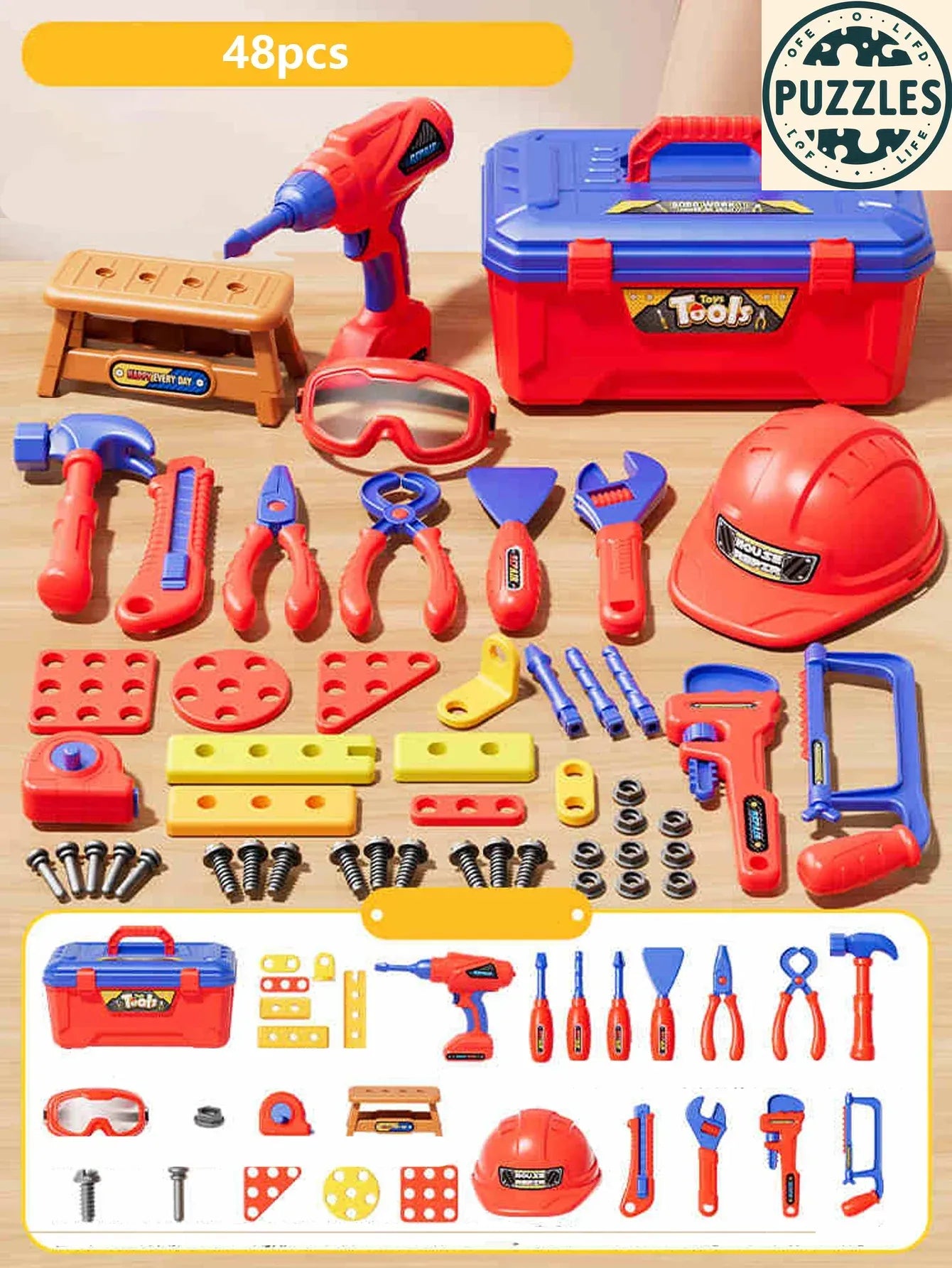 Kids Engineer Tool Kit – Electric Drill & Screwdriver Pretend Play - Puzzles