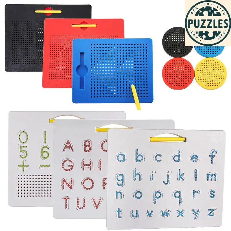 Kids Magnetic Writing & Drawing Board - Montessori Toy - Puzzles