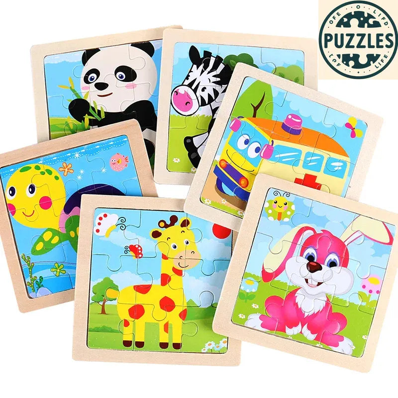 Kids Wooden Jigsaw Puzzle – Vehicle & Animal Theme - Puzzles