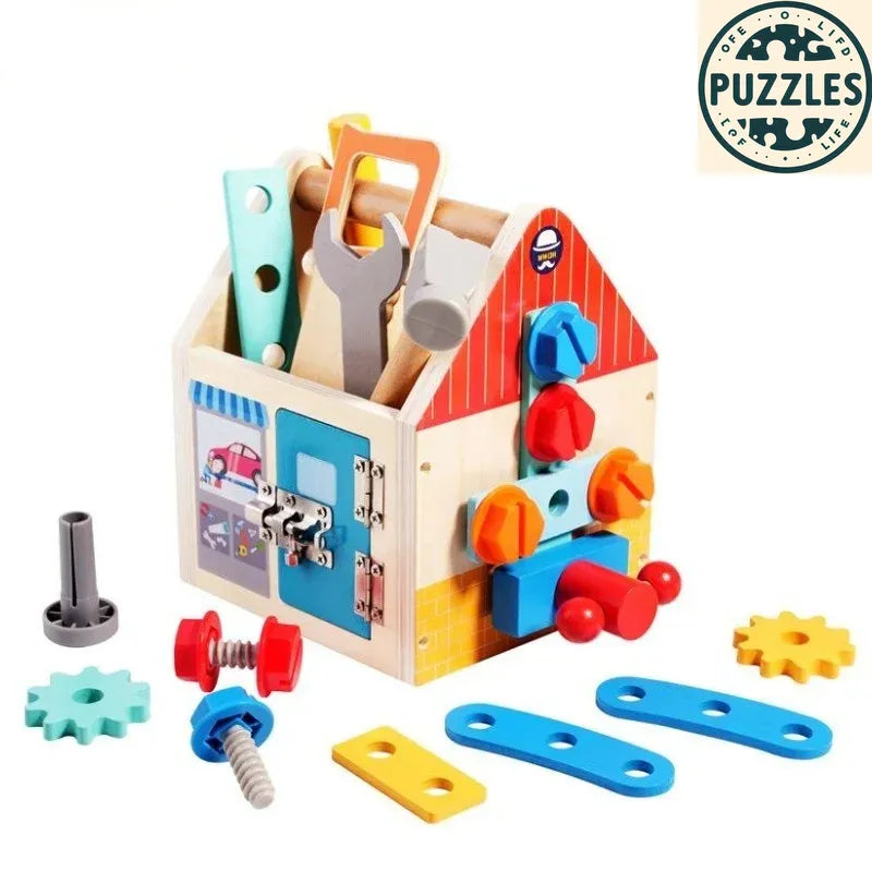 Kids Wooden Toolbox Set – Simulated Repair & Assembly Tools - Puzzles