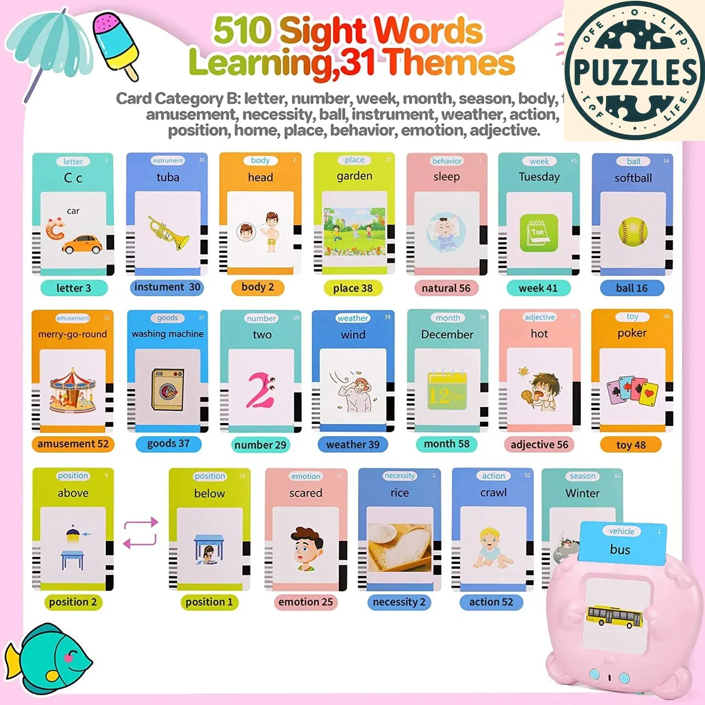 Talking Flash Card Learning Machine for Kids - Puzzles