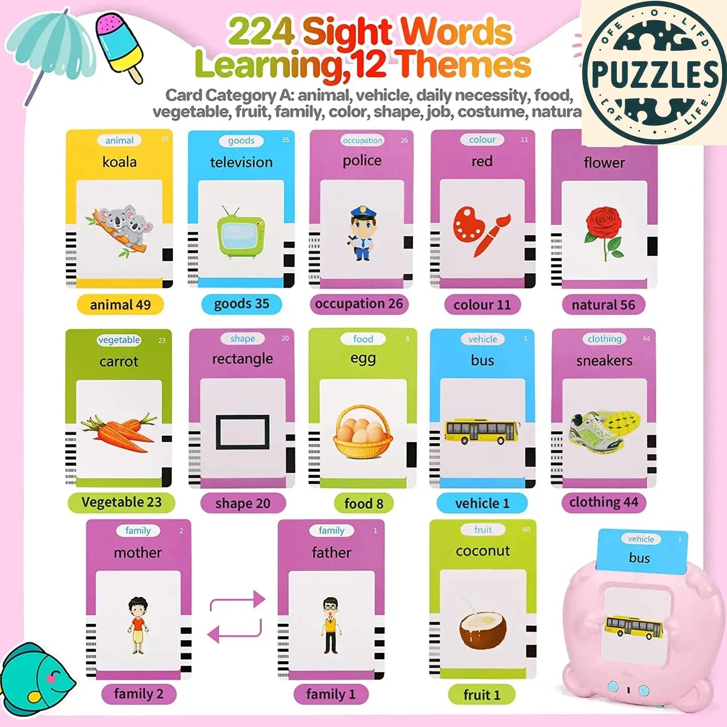 Talking Flash Card Learning Machine for Kids - Puzzles