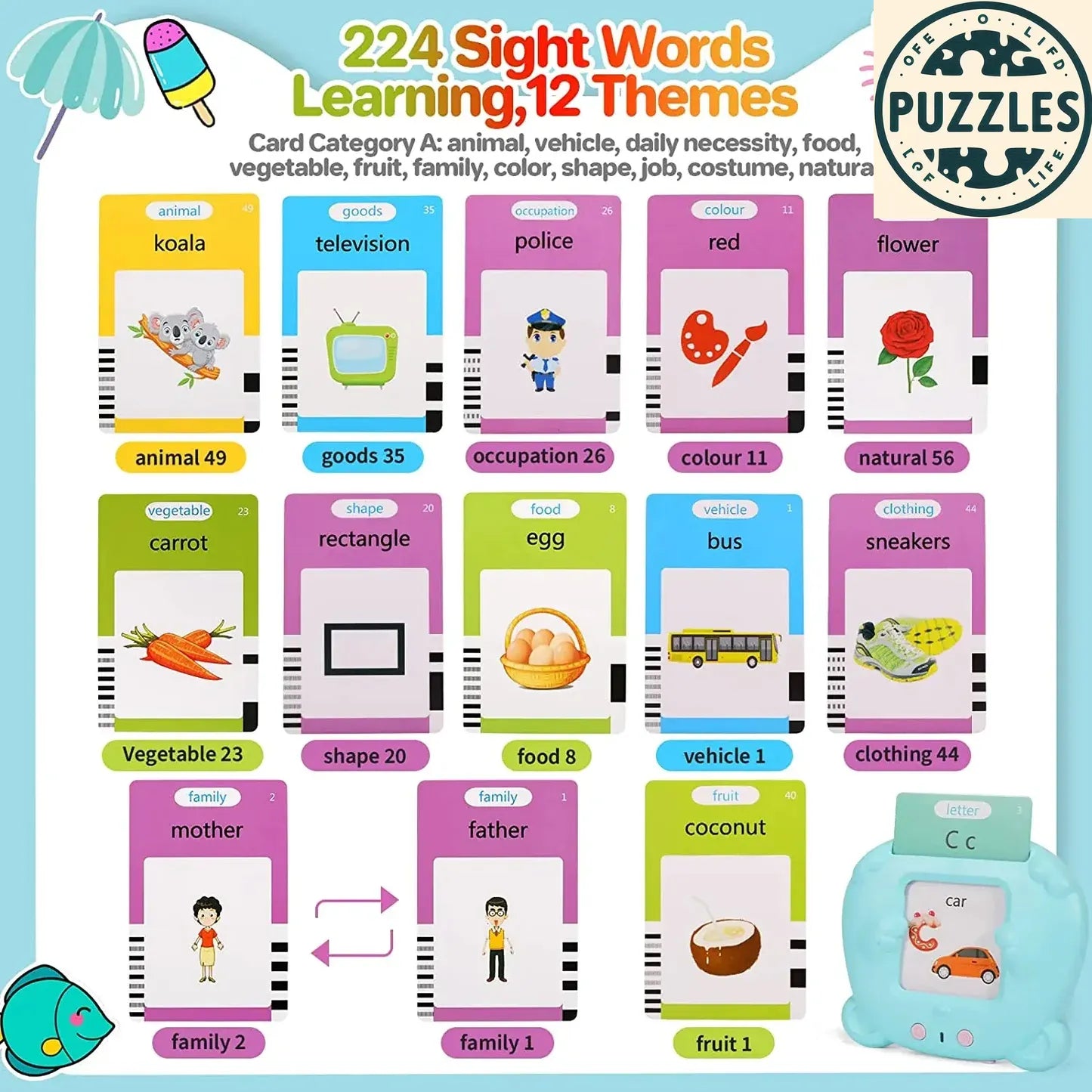 Talking Flash Card Learning Machine for Kids - Puzzles