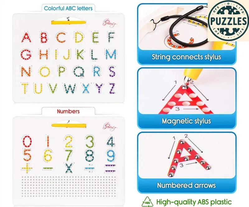 Magnetic Alphabet & Number Tracing Board - Puzzles