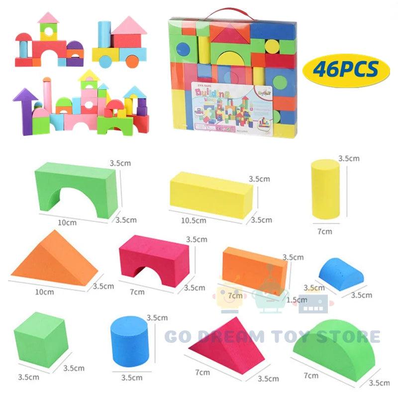 46-Piece Soft EVA Building Blocks – Large Stackable Set - Puzzles