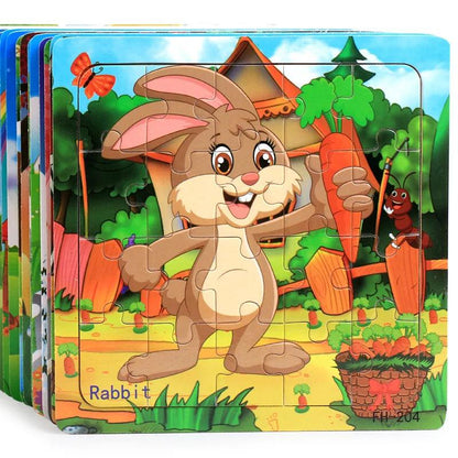 20-Piece Wooden Puzzle – Cartoon Animals, Cars & Numbers - Puzzles