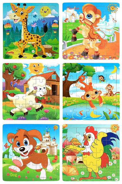 20-Piece Wooden Puzzle – Cartoon Animals, Cars & Numbers - Puzzles