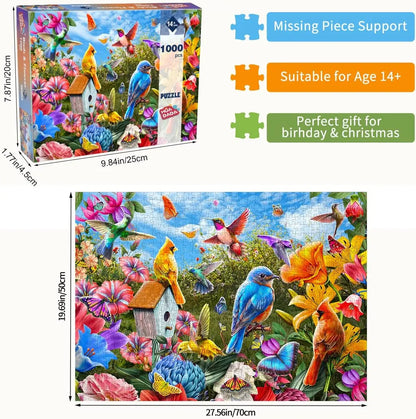 1000-Piece Jigsaw Puzzle – Birds & Flowers Theme - Puzzles