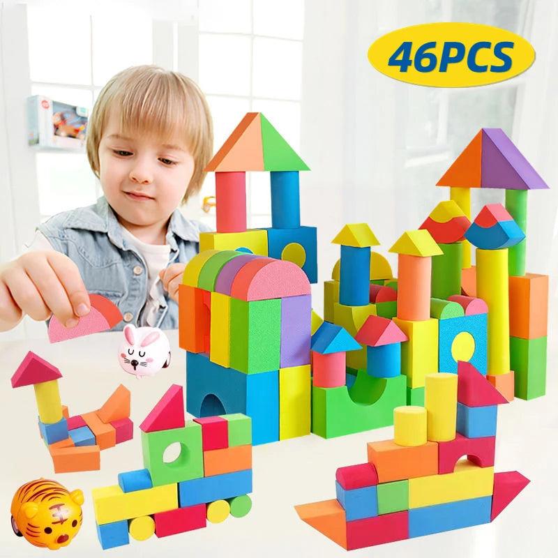 46-Piece Soft EVA Building Blocks – Large Stackable Set - Puzzles