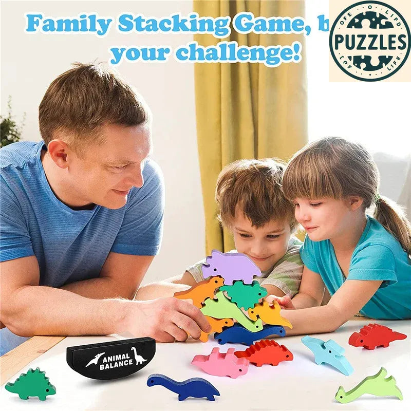 Wooden Dinosaur Balance Blocks – Stacking & Montessori Toy - Puzzles