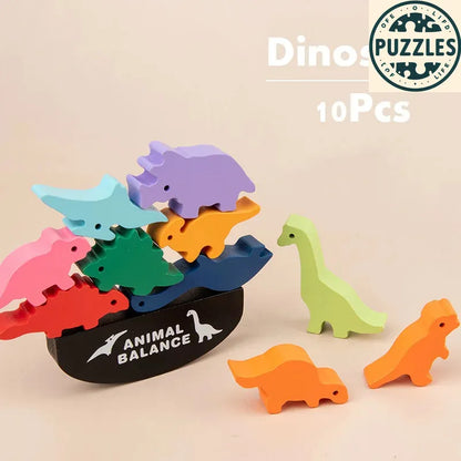 Wooden Dinosaur Balance Blocks – Stacking & Montessori Toy - Puzzles